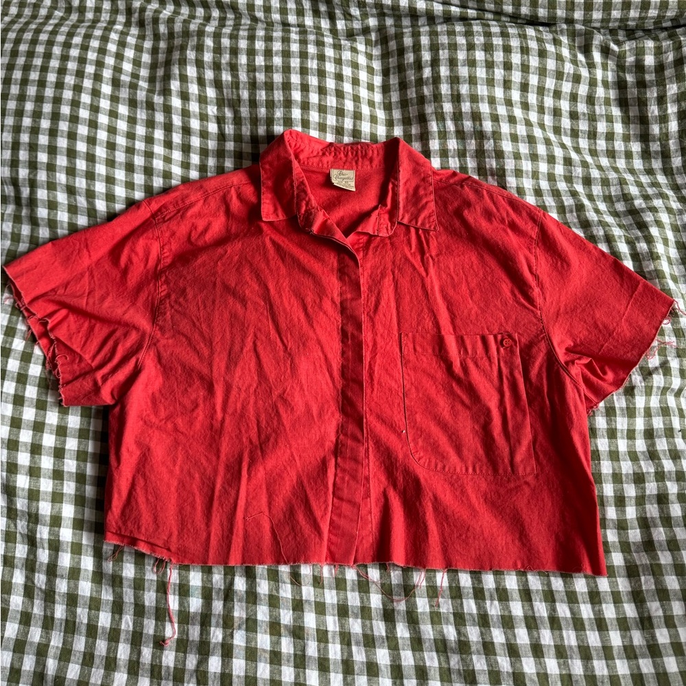 vintage cropped red button up